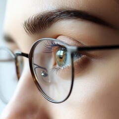 Aufkleber - Close up view of a female eye wearing glasses highlighting vision correction and intricate details of eyelashes. Generative AI