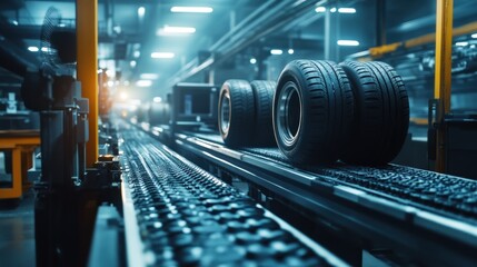 Poster - Tire Manufacturing: Conveyor Belt System in Action