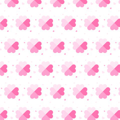 Wall Mural - Seamless pattern with pastel pink heart flowers.Cute hearts and dots repeat pattern isolated on white background for happy Valentine's Day.Vector graphic illustration.Sweet love background.