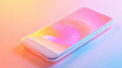 Wall Mural - Close up view of a modern smartphone showcasing a messenger chat on a colorful background during evening hours. Generative AI