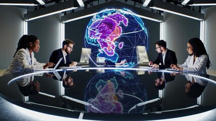 Leinwandbilder - Discussion on global issues with digital representation of a question mark