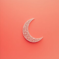 Poster - minimalist flat design featuring crescent moon with intricate star motifs placed on smooth coral background
