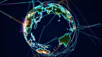 Poster - Global connectivity illustrated through vibrant networks highlighting data flow and communication pathways