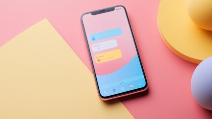 Aufkleber - Modern smartphone displays vibrant messenger chat on colorful background. Generative AI