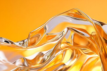 Poster - Abstract Glass Waves on Vibrant Orange Background - Fluid Dynamics Art