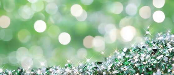 Poster - Sparkling Green Bokeh with Glittering Surface - Ideal for Festive or Decorative Background Use