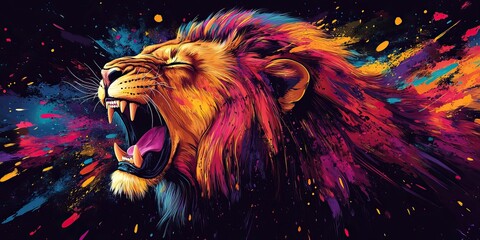Poster - Roaring Lion in a Splash of Colors