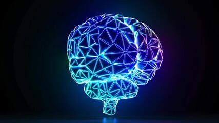 Poster - explore the artistic representation of a brain made from glowing geometric shapes with vibrant neon 