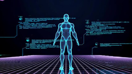 Leinwandbilder - Futuristic holographic display of a human-like robot in a digital environment showcasing advanced technology