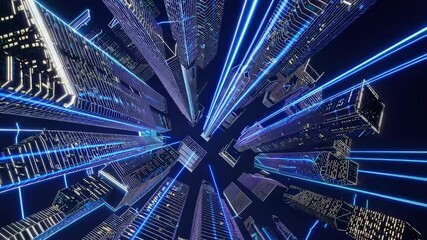 Poster - vibrant cityscape illuminated by neon lights showcasing modern architecture at night