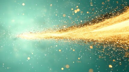 Poster - golden sparks and shimmering particles in motion against a soft turquoise background creating a drea