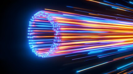 Fototapete - Dynamic Burst of Light Streams in a Circular Shape, Representing Speed, Technology and Energy in a Futuristic Conceptual Visualization