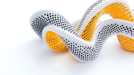 Abstract  D Render  White  Yellow    Black Perforated Swirl Design