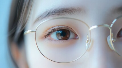 Poster - Close up of a female eye wearing glasses for vision correction, emphasizing clarity and detail. Generative AI