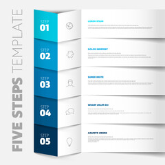 Poster - five steps progress process infographic layout template with big numbers icons text content and pape