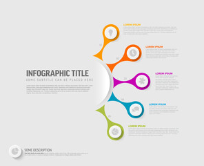 Poster - Colorful infographic template  with five connected elements. The infographic design uses vibrant colors and icons to represent sequential information visually.