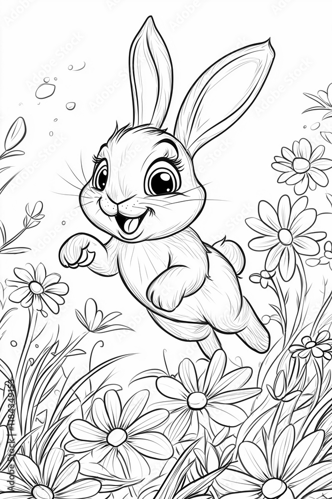 Jumping Bunny Coloring Page for Kids Stock Illustration | Adobe Stock