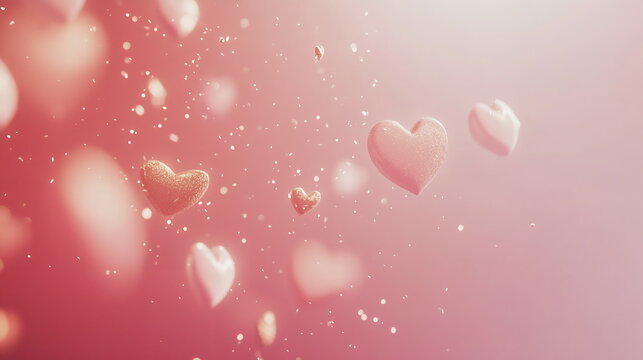 Romantic Valentine's Day horizontal template, sale banner store discount promotion with gradient from deep red to soft pink, decorated with delicate white heart outlines subtle sparkling light effects