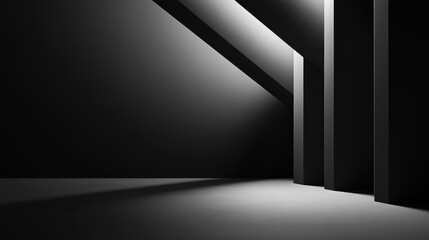 Poster - Minimalist architectural interior with dramatic shadows and light rays from window