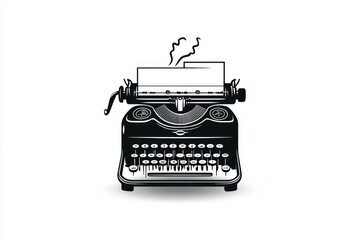 Poster - A simple black typewriter icon centered on a clean white background with sharp, clean lines