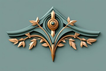 Poster - A simple geometric depiction of the Emerald Ubosot gable roof, with golden accents and emerald green highlights on a plain background