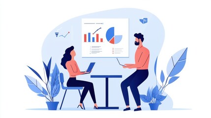 Poster - Business partners discuss financial data and analytics during a meeting in the office