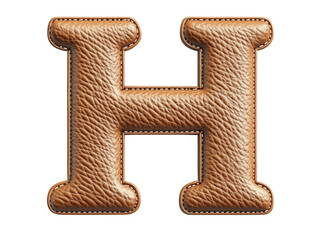 leather letter h, vintage brown alphabet character with stitching on transparent background