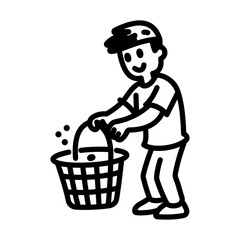 A hand drawn icon of a person holding shopping basket