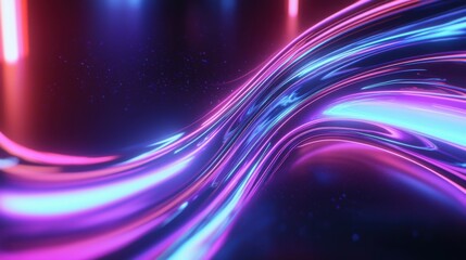 Poster - Vibrant Neon Liquid Waves Flowing with Dynamic Energy and Captivating Luminescence