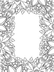 Wall Mural - All these designs are hand-drawn and unique 
Beautiful Flowers Border black and white illustration for adult coloring book,
This is a printable Beautiful Zentangle Coloring page for KDP Interior,