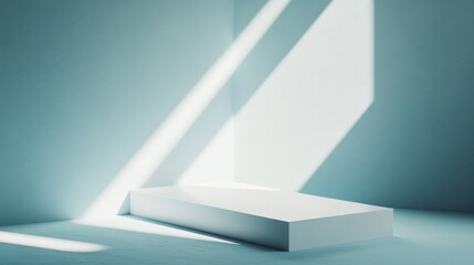 Poster - Minimalist empty podium under sunlight in modern room with shadows