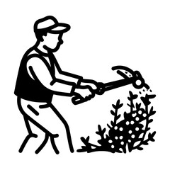 Wall Mural - A hand drawn icon of a person trimming plants with a cutter