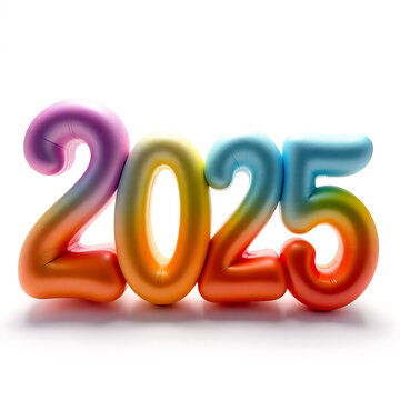 2025 Neon Numbers for Happy New Year card or banner on white background
