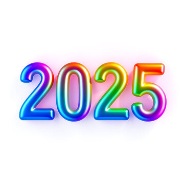 2025 Neon Numbers for Happy New Year card or banner on white background

