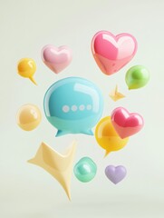 Aufkleber - Floating 3D chat bubbles and colorful symbols create an engaging digital atmosphere for communication in an abstract setting. Generative AI