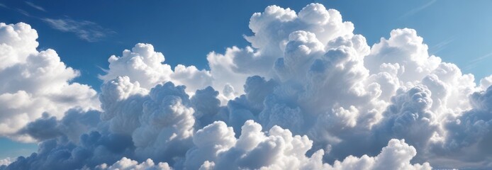 Wall Mural - Vast blue sky, fluffy white cumulus clouds, sunny day, graphic, spring