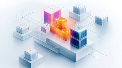 Poster - Futuristic Abstract Geometric Blocks and Modules in Isometric Digital Design