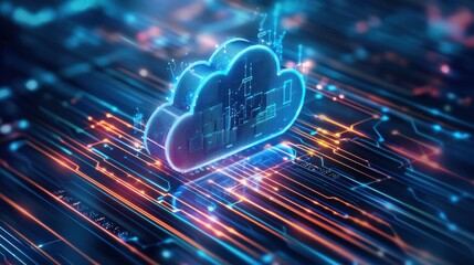 Poster - Futuristic Digital Cloud Technology Hub Representing Innovation and Progress in the Modern Era