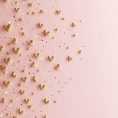 Poster - Soft pink Valentine's Day square post background for greeting cards, wedding invitation, with scattered red and pink hearts of varying sizes, creating romantic dreamy atmosphere with ample copy space