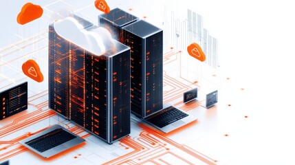 Poster - Futuristic Data Center with Interconnected Server Racks and Advanced Digital Infrastructure