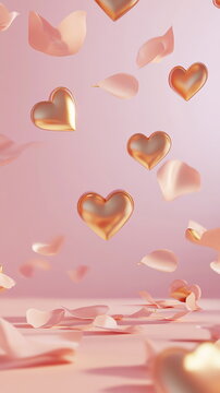 Soft pastel Valentine's Day vertical social media template with empty copy space with a light pink background, embellished with faintly visible rose petals and delicate heart outlines sweet, loving