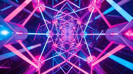 Poster - A glowing abstract background with pink and purple geometric patterns and star-like lights, perfect for a decorative wallpaper or concept design with a seamless, bright texture