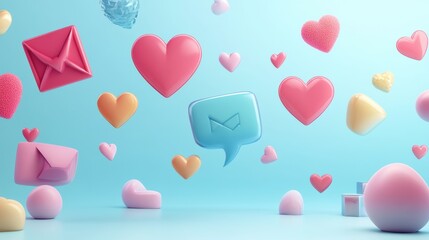 Aufkleber - Floating 3D chat bubbles, colorful hearts, and whimsical arrows create a playful atmosphere in a digital conversation setting. Generative AI