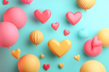 Aufkleber - Floating hearts, chat bubbles, and arrows in a colorful background create a playful atmosphere full of joy and connection. Generative AI
