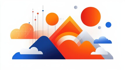 Poster - Vibrant Minimalist Landscape with Geometric Shapes and Patterns in Contemporary Digital Art Style