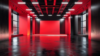 Wall Mural - A red corridor's opulent hotel hallway interior features repeating columns