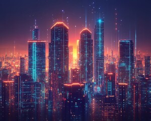 Poster - Smart city real estate concept with cryptocurrency integration, AIpowered homes, futuristic architecture, blockchain security systems, hightech urban environment