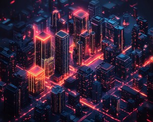 Poster - Smart city real estate concept with cryptocurrency integration, AIpowered homes, futuristic architecture, blockchain security systems, hightech urban environment