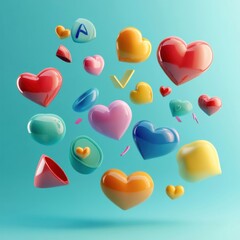 Leinwandbilder - Floating 3D chat bubbles, hearts, and arrows create a vibrant, playful atmosphere in a digital communication theme. Generative AI