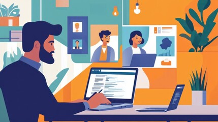 Poster - Remote Collaboration: A Modern Workplace Illustration